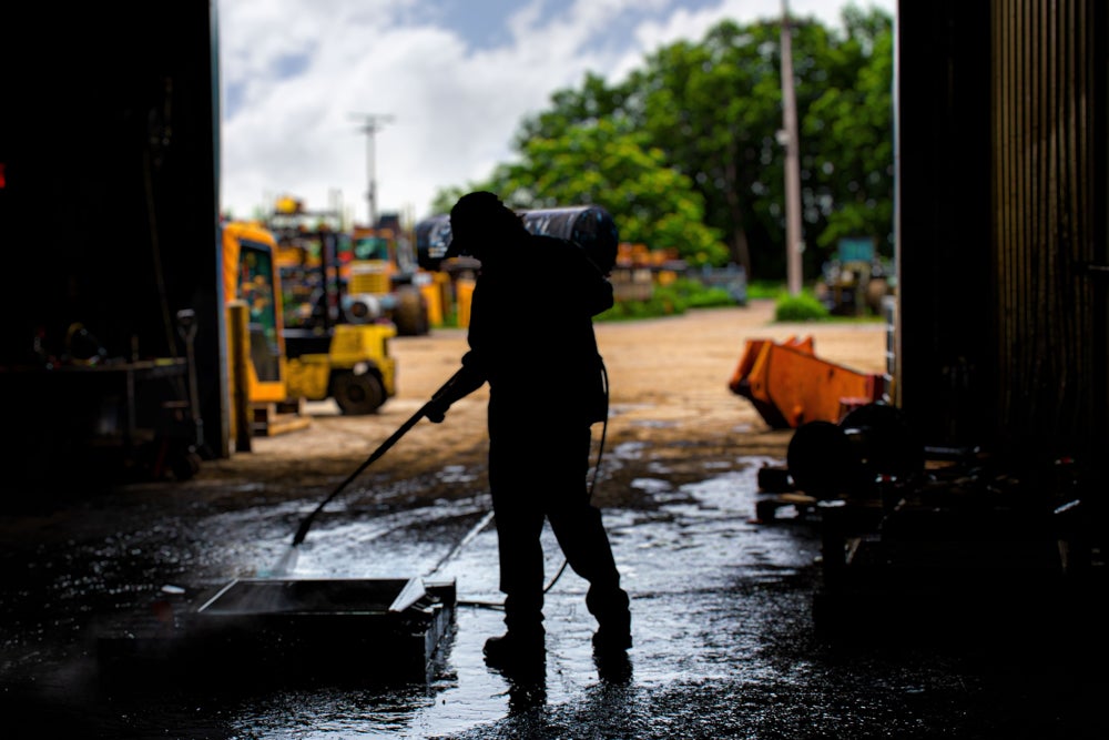 cleaning parts in silhouette